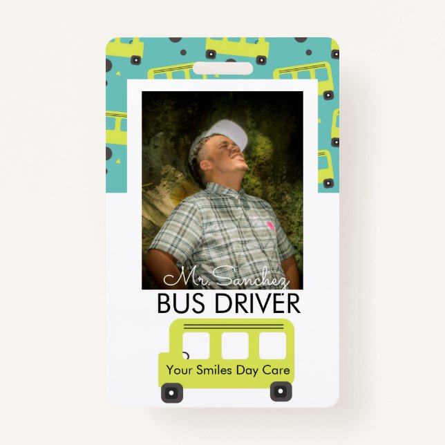 School Bus Driver Yellow Confetti Day Care Badge (Front)
