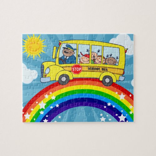 School Bus Driving on a Rainbow Jigsaw Puzzle