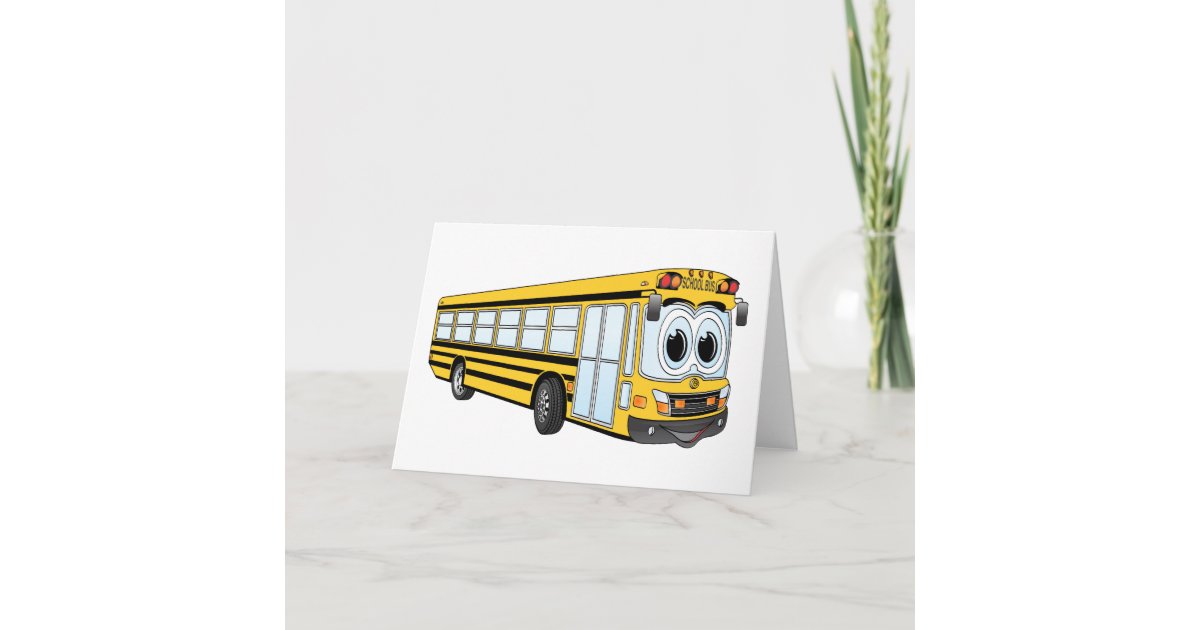 School Bus Flat Nose Cartoon Card | Zazzle