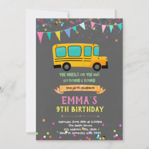 School bus girl birthday invitation