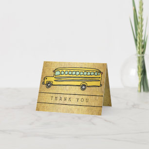 School Bus Gold Alphabet Letterpress Thank You Card