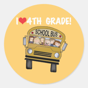 School Bus I Love 4th Grade Classic Round Sticker