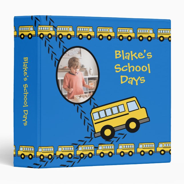School Bus Keepsake Blue with Photo 3 Ring Binder (Front/Spine)