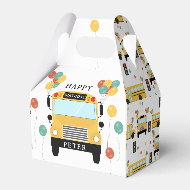 School Bus Kids Birthday Party Favor Boxes (Front Side)