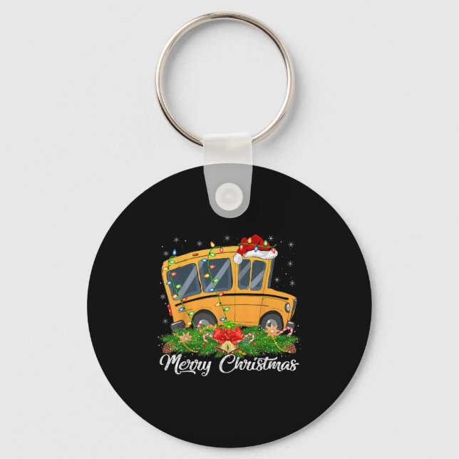 School Bus Lover Matching Santa Hat School Bus Chr Keychain (Front)