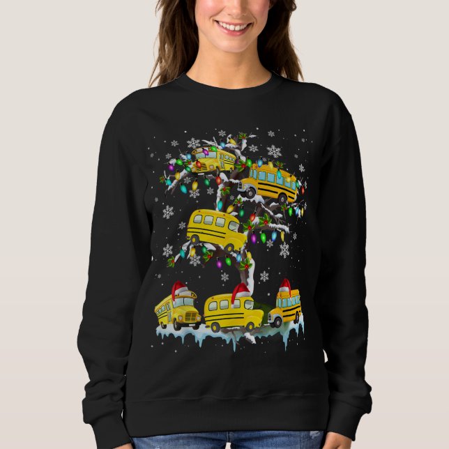 School Bus On Xmas Tree Christmas Santa School Bus Sweatshirt (Front)