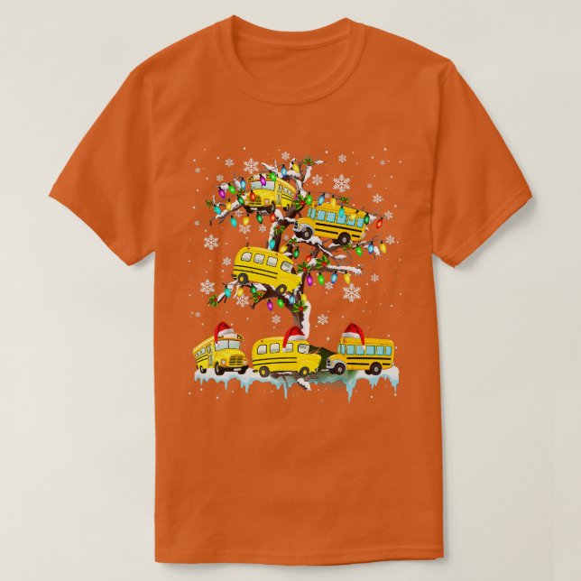 School Bus On Xmas Tree Christmas Santa School Bus T-Shirt (Design Front)