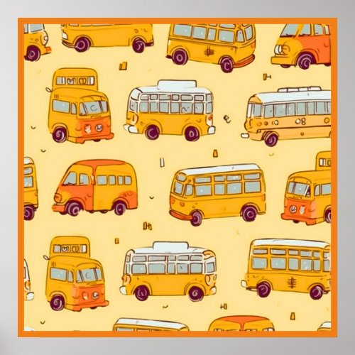 School Bus Pattern Art Poster