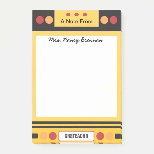 School Bus Personalized Teacher Post-it Notes (Front)