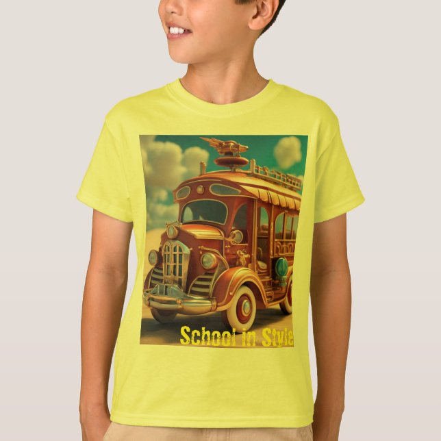 School Bus Print T-Shirt - Brighten Up Their Day!" (Front)