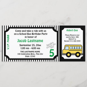 School Bus Ride Birthday Bus Ticket Invitation