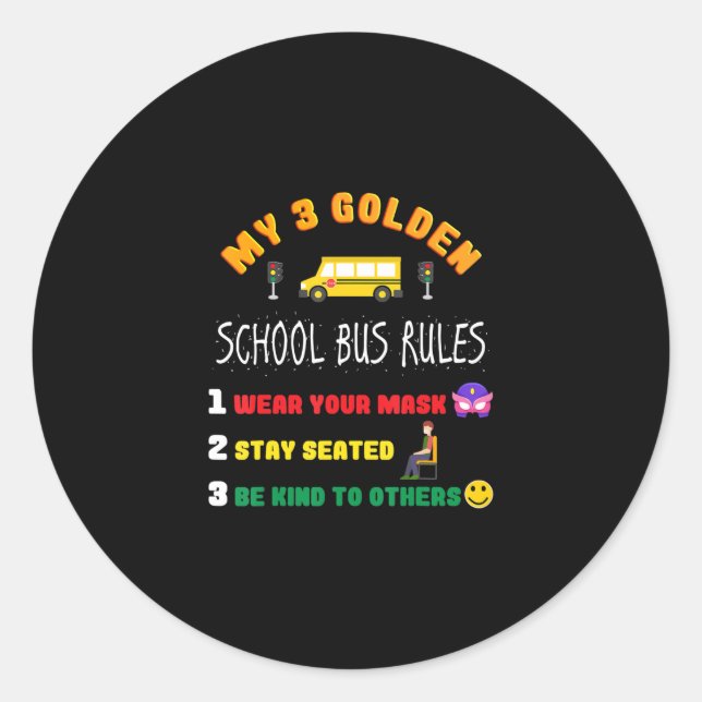 School Bus Rules For Students Funny School Bus Classic Round Sticker (Front)