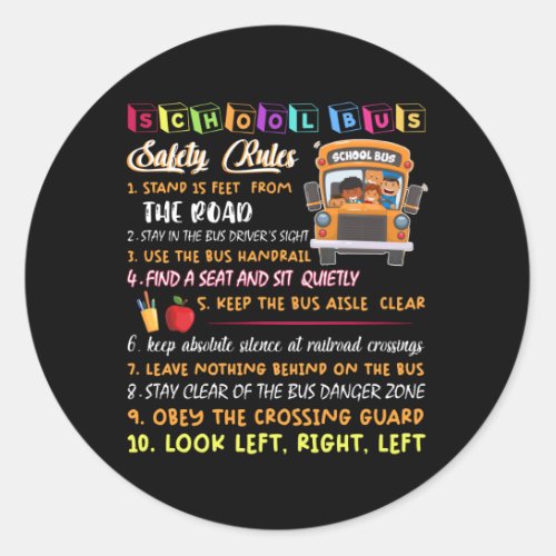 school bus safety rules classic round sticker