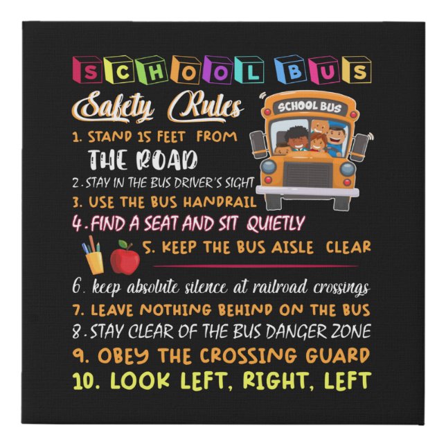 school bus safety rules faux canvas print (Front)