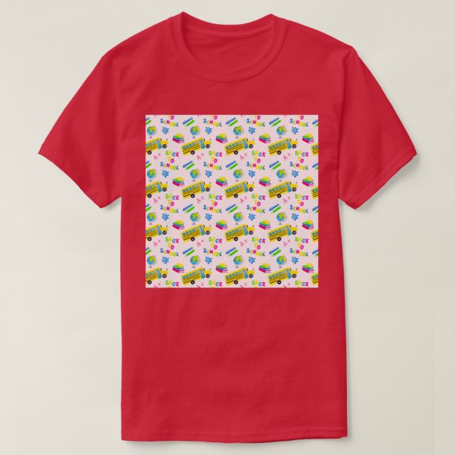 School Bus Seamless Pattern T-Shirt (Design Front)