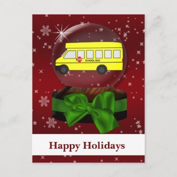 School Bus Snow Globe Corporate Holidaygreetings Holiday Postcard by XmasMall at Zazzle