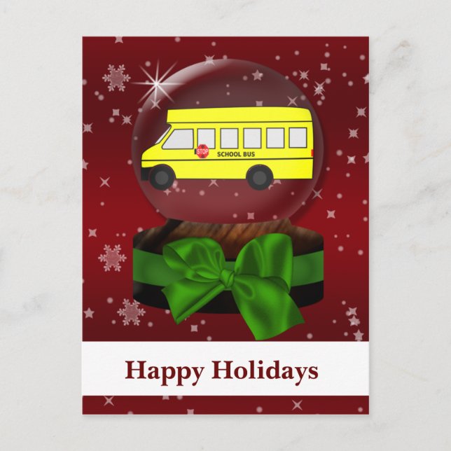 School bus snow globe Corporate HolidayGreetings Holiday Postcard (Front)