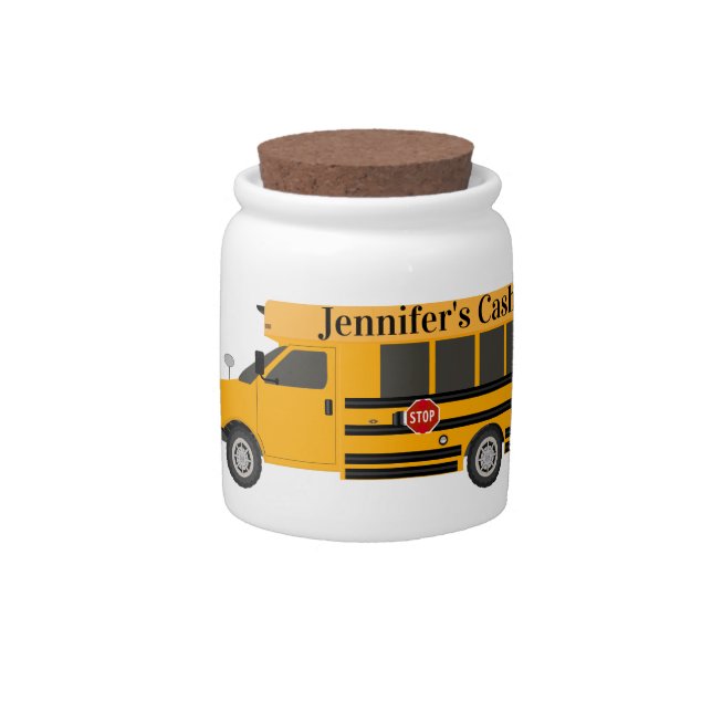 School Bus Student's Allowance Lunch Money Stash Candy Jar (Front)