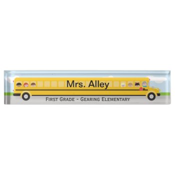 School Bus | Teacher Name Plate by OrangeOstrichDesigns at Zazzle