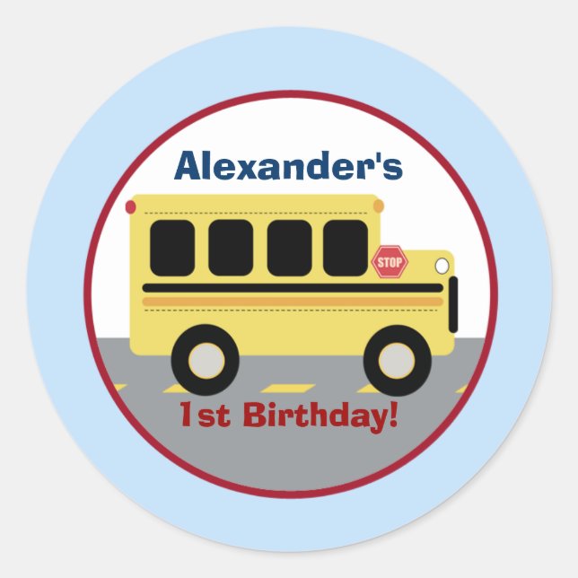 School Bus Town Round Custom Favor Sticker (Front)