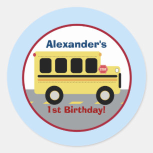 School Bus Town Round Custom Favor Sticker