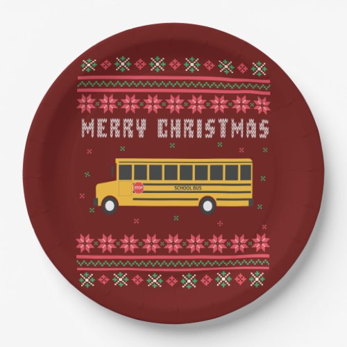 School Bus Ugly Christmas Sweater Paper Plates