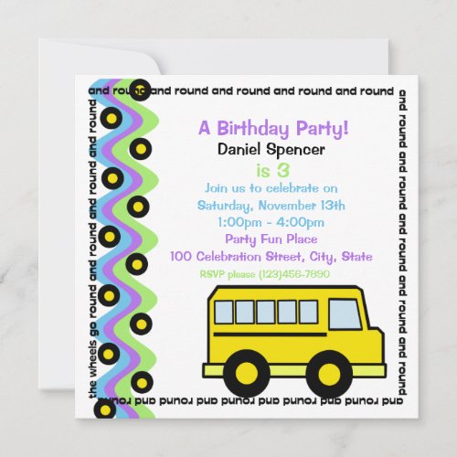 School Bus Wheels Custom Invite