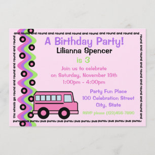 School Bus Wheels Pink Invitation