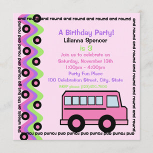 School Bus Wheels Pink Invitation