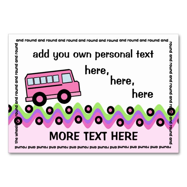 School Bus Wheels Pink Party Card (Front)