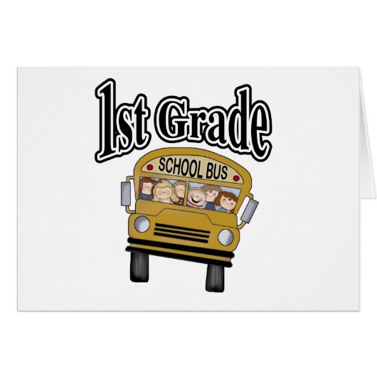 School Bus with Kids 1st Grade Cards (Front Horizontal)
