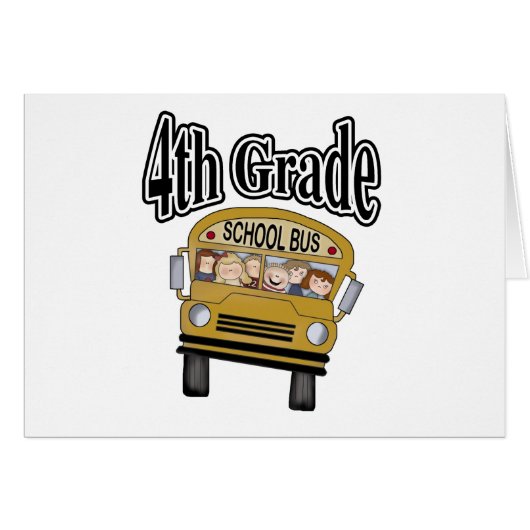 School Bus with Kids 4th Grade Cards (Front Horizontal)