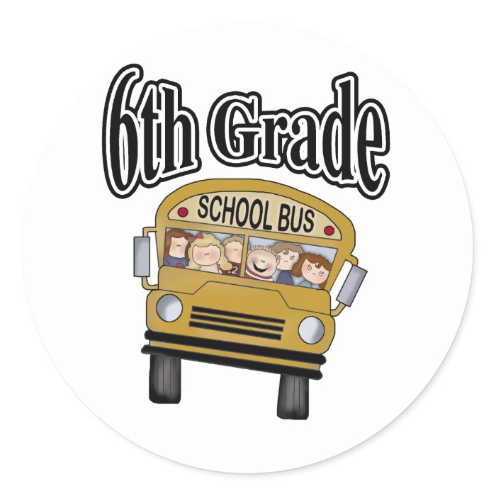 School Bus with Kids 6th  Grade Round Sticker