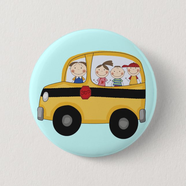 School Bus with Kids T-shirts and Gifts Button (Front)