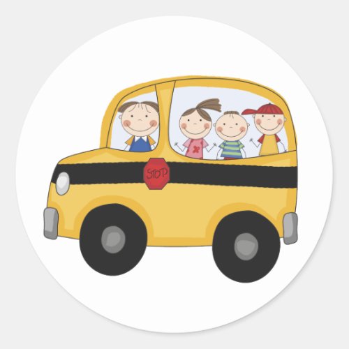 School Bus with Kids T_shirts and Gifts Classic Round Sticker