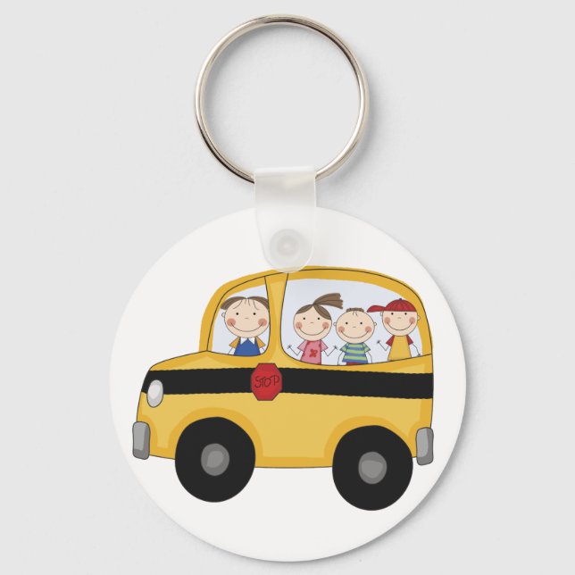 School Bus with Kids T-shirts and Gifts Keychain (Front)