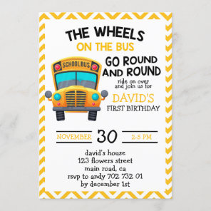 School Bus Yellow Cute Boy Birthday Party Invitation