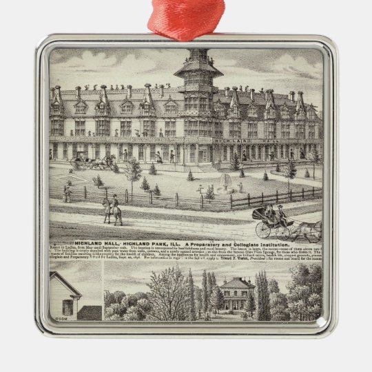 School, businesses & residences in Highland Park Metal Ornament