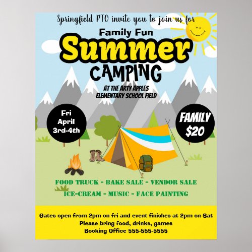school camping festival school camp fundraiser poster