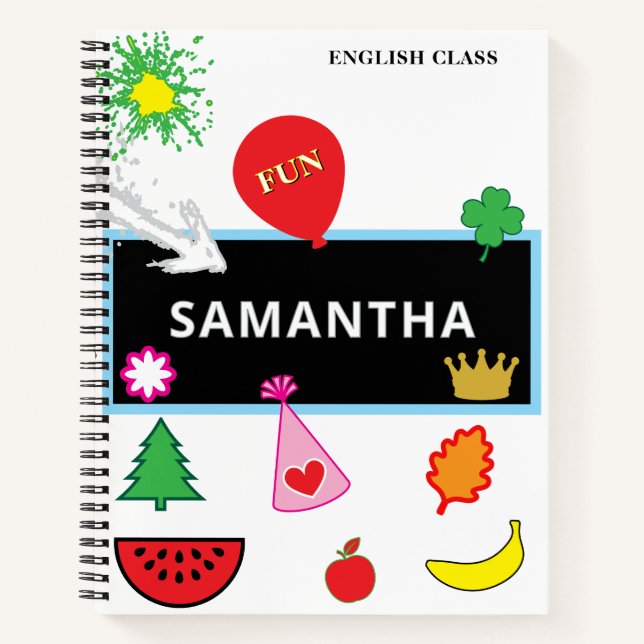 School Chalkboard Balloon Fruit NAME Notebook (Front)