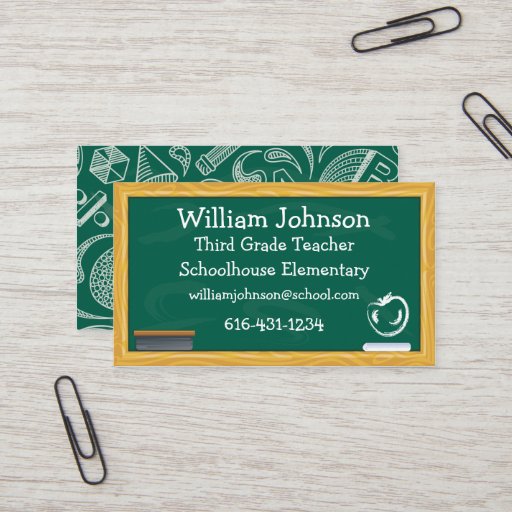 Customizable School Chalkboard Teacher Business Card