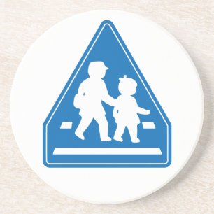 School Children Crossing >> Japanese Traffic Sign Sandstone Coaster