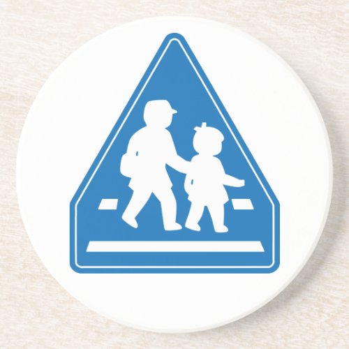 School Children Crossing  Japanese Traffic Sign Sandstone Coaster
