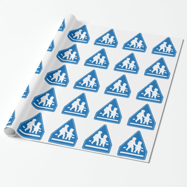 School Children Crossing >> Japanese Traffic Sign Wrapping Paper (Unrolled)
