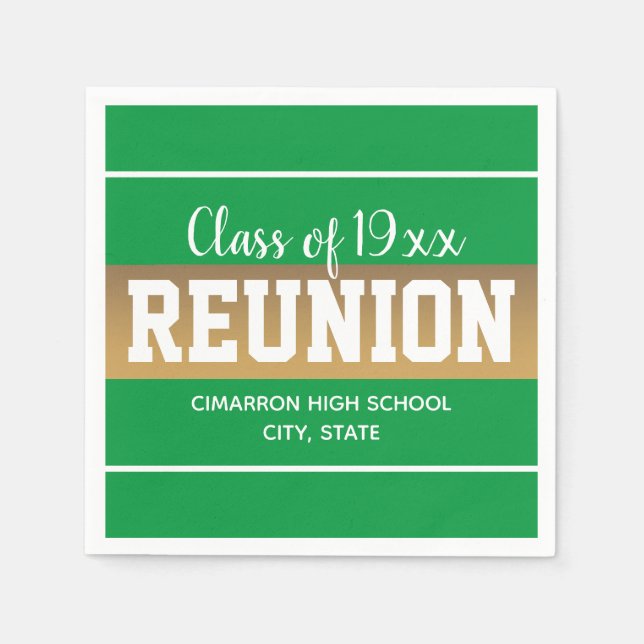 School Class Reunion Any Year Green Gold Napkins (Front)