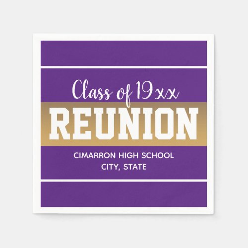 School Class Reunion Any Year Purple Gold Napkins