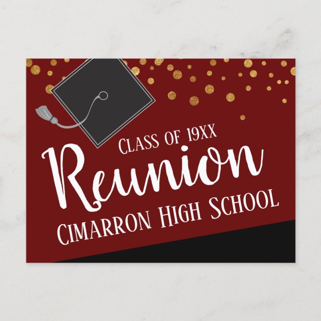 School Class Reunion Faux Gold Confetti Announcement Postcard (Front)