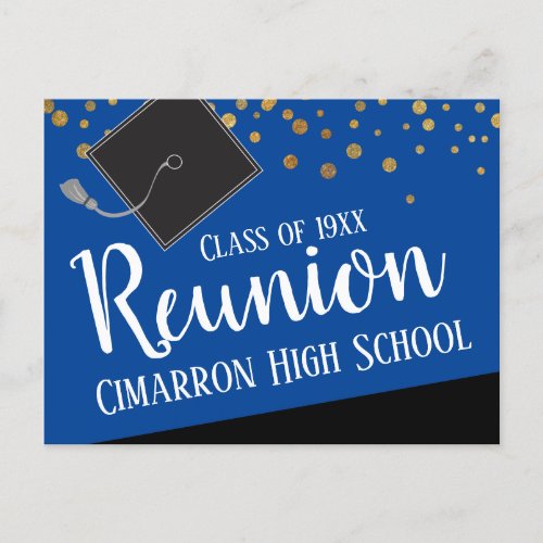 School Class Reunion Faux Gold Confetti Announcement Postcard