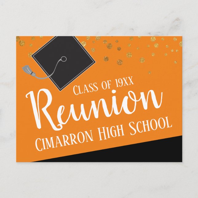 School Class Reunion Faux Gold Confetti Announcement Postcard (Front)