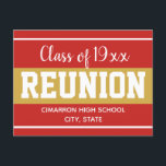 School Class Reunion Save the Date Red Announcement Postcard<br><div class="desc">Save the date high school or Class reunion postcards. Fun red gradient band with bold white text. All text is customizable and can be changed for your own party needs. Class banners can also be found in my shop.</div>